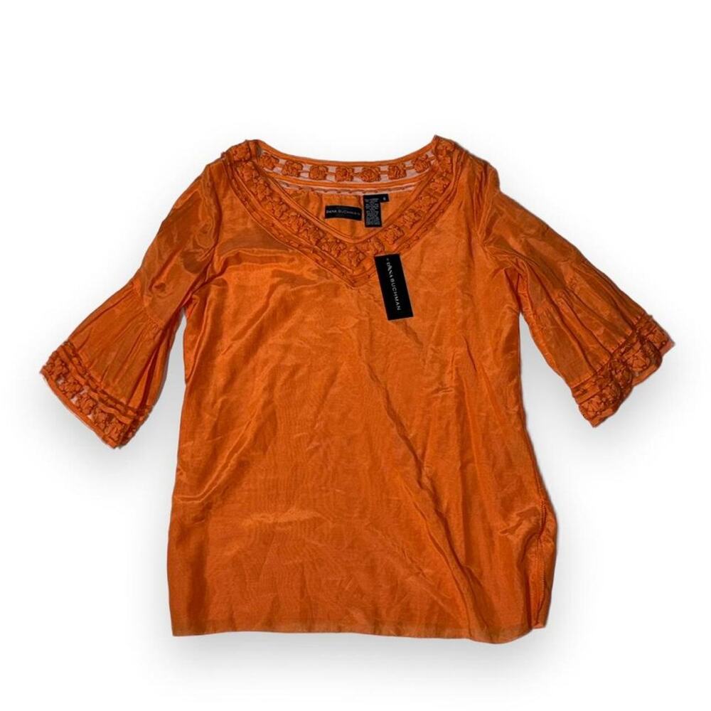NWT Dana Buchman Orange Silk Blend Bell Sleeve Blouse Size 6
